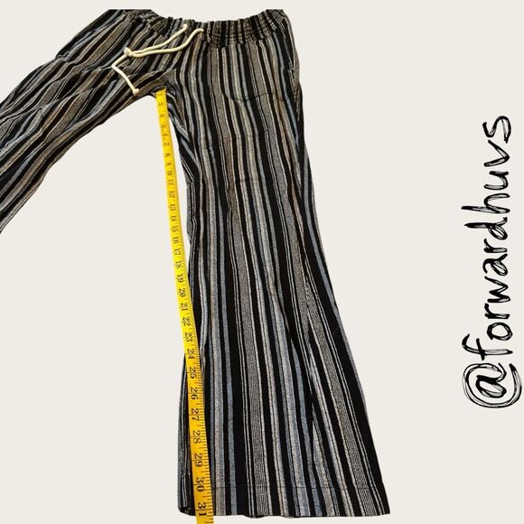 Roxy Oceanside Flared Linen Dark Blue Stripe Pants Size XL - MEASUREMENTS - Picture 11 of 12